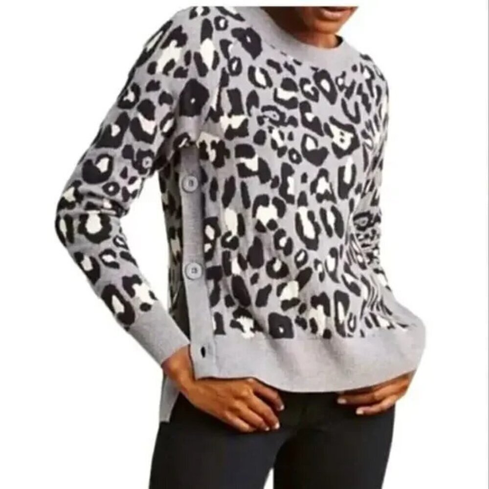 Stella & Dot Side Button Sweater Wool Blend Animal Print M